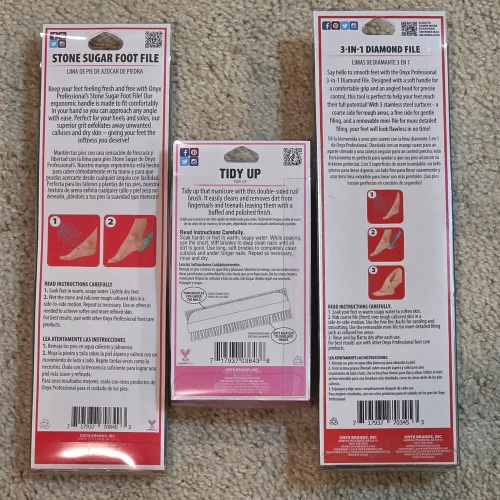 Onyx Bathhouse Foot Care Set  2 Foot Files & Nail Brush Kit At-Home Pedicure NEW